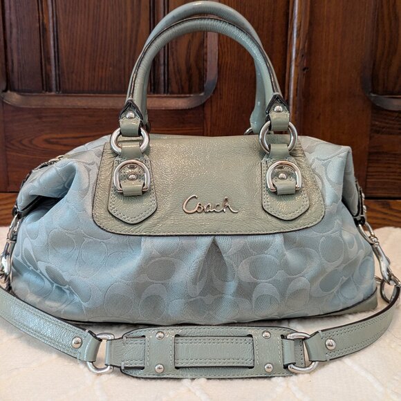 Coach Ashley Signature Light Green Satin Satchel F15443 "RARE" - Picture 1 of 11